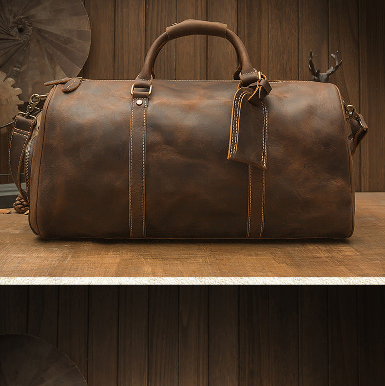 メンズ旅行かばん 大容量 牛革 クレイジー・ホース 手作業 レトロ 斜めがけ手提げかばん ファッション男性用荷物かばん
