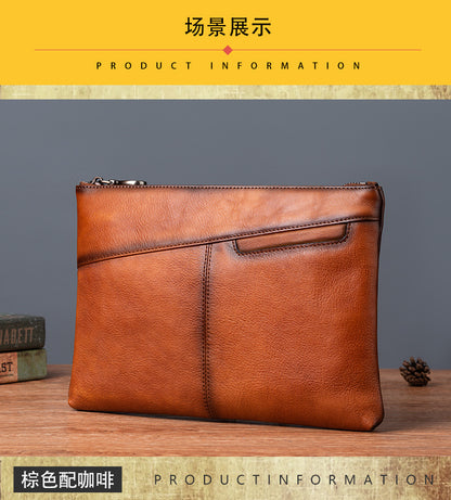 メンズ財布牛革本革製クラッチバッグレトロカジュアル男性用ハンドバッグ