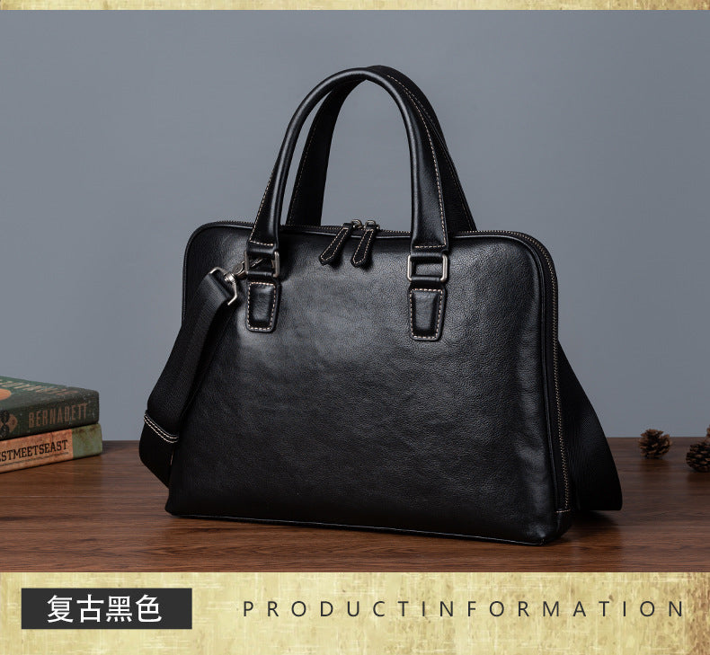 メンズブリーフケース牛革本革製レトロカジュアル男性用斜めがけバッグハンドバッグ