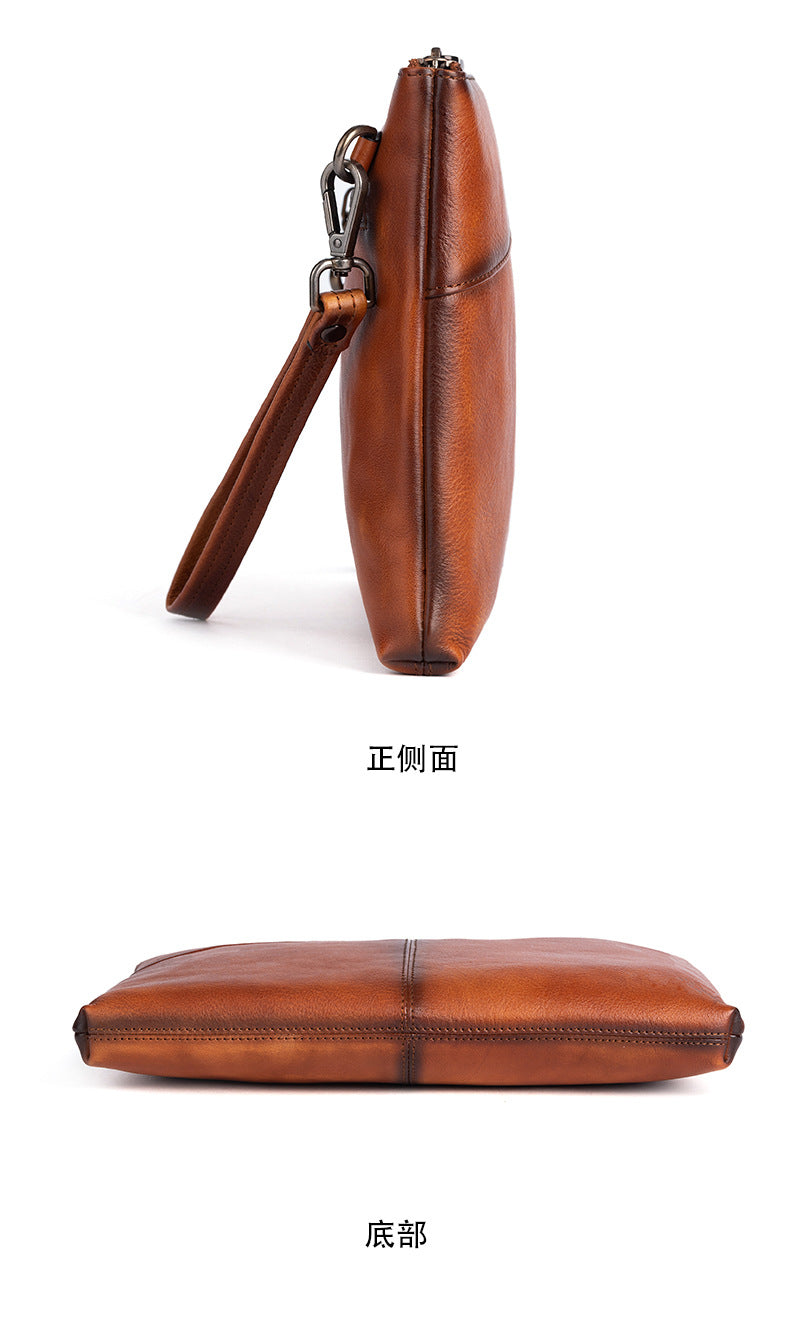 メンズ財布牛革本革製クラッチバッグレトロカジュアル男性用ハンドバッグ