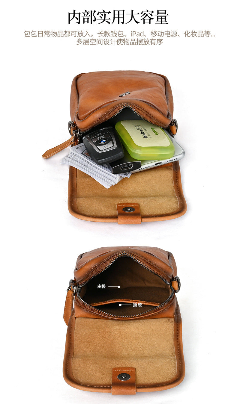 メンズショルダーバッグ牛革本革製レトロカジュアル旅行バッグ男性斜めがけバッグスマホポーチ