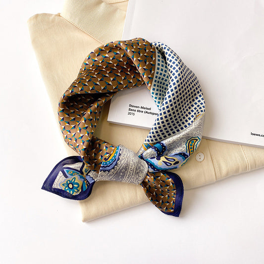 シルクスカーフ女性薄手おしゃれプリント柄マフラーを飾るエレガント気質ネッカチーフ