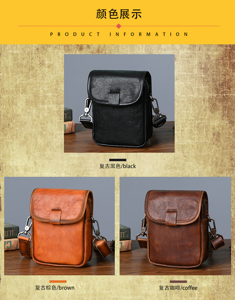 メンズショルダーバッグ牛革本革製レトロカジュアル旅行バッグ男性斜めがけバッグスマホポーチ