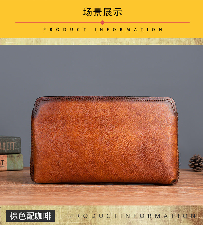 メンズクラッチバッグ牛革本革製実用レトロカジュアル男性バッグ