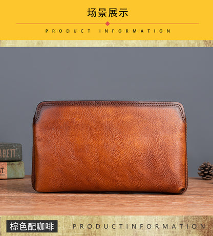 メンズクラッチバッグ牛革本革製実用レトロカジュアル男性バッグ