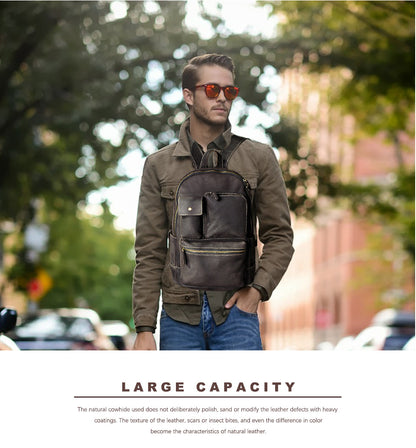 メンズリュック牛革本革製レトロ大容量アウトドア男性用パソコンバッグ