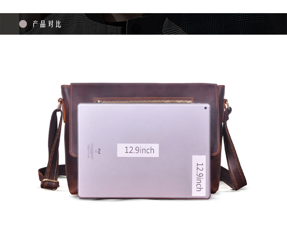 メンズ斜めがけバッグ牛革本革製レトロ男性用ショルダーバッグ