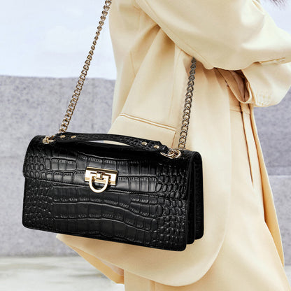 本革レディースバッグ鰐柄ファッションチェーンバッグ高品質斜め掛けバッグスクエアバッグ気質ショルダーバッグ.ポシェット