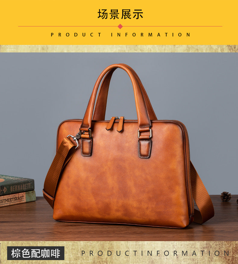 メンズブリーフケース牛革本革製レトロカジュアル男性用斜めがけバッグハンドバッグ