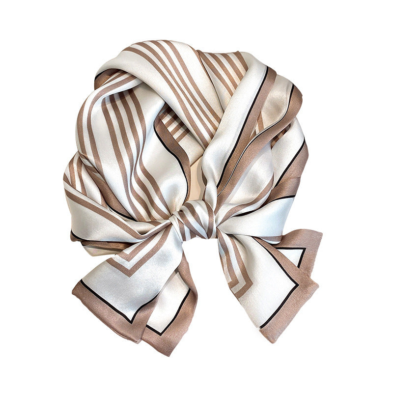 シルクスカーフシンプル気質縦縞シルクスカーフ女性細長いファッションネックガードスカーフ