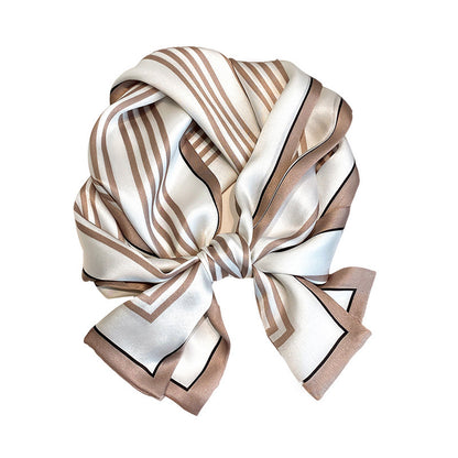 シルクスカーフシンプル気質縦縞シルクスカーフ女性細長いファッションネックガードスカーフ