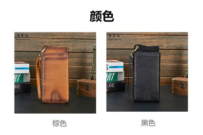 メンズ長財布 牛革ファスナー カード入れ 大容量クラッチバッグ 男性用ウォレット
