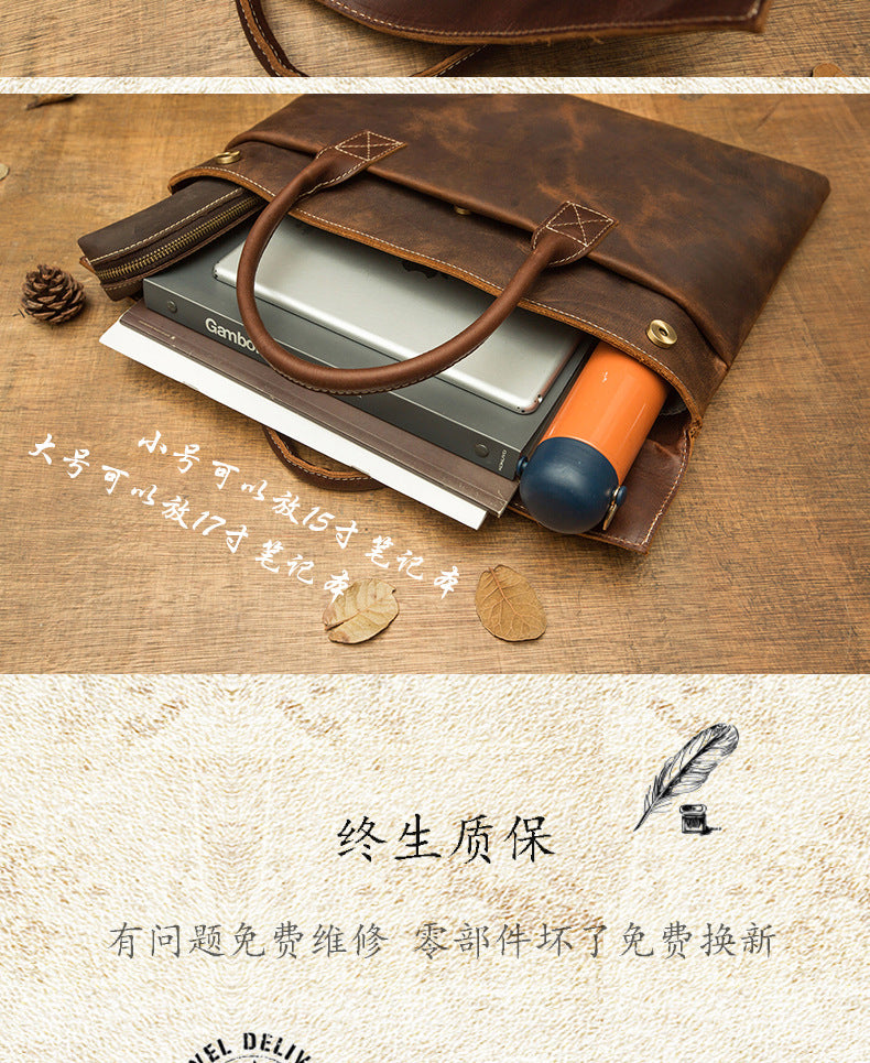 メンズ手提げかばん ハンドバッグ 手作業 韩国ファッション 牛革本革製 カジュアルビジネス用ブリーフケース薄型パソコンバッグ