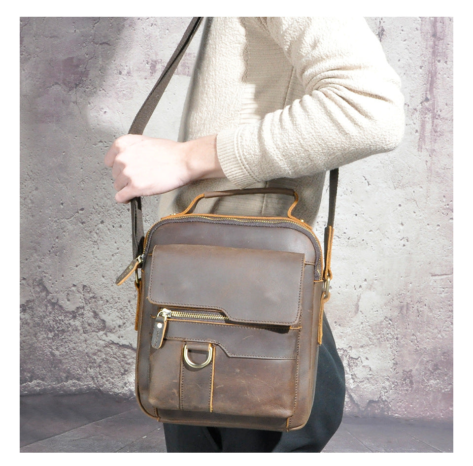 メンズショルダーバッグ牛革本革製レトロアウトドア旅行 男性用斜めがけバッグ