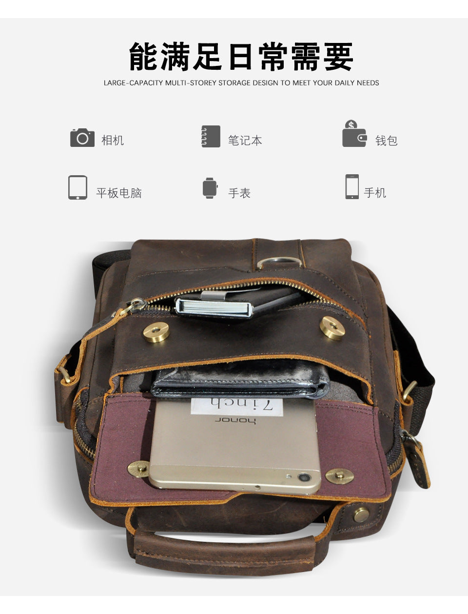 メンズショルダーバッグ牛革本革製レトロアウトドア旅行 男性用斜めがけバッグ