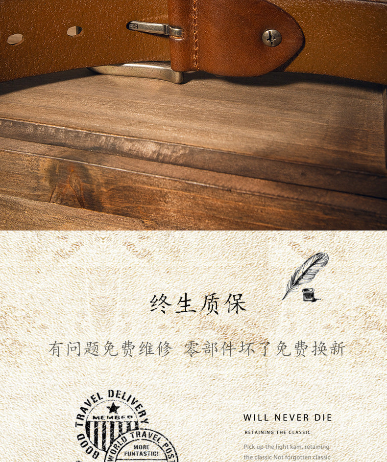 メンズベルト 牛革本革製 手作り 針バックル シンプルカジュアル ヴィンテージファッション男性用ベルト