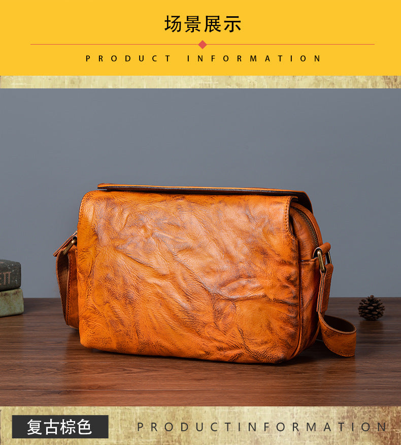 メンズショルダーバッグ牛革本革製レトロ男性斜めがけバッグ