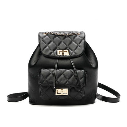 牛革レディースリュックサックチェックチェーンバッグ女性高級感カジュアルランドセル