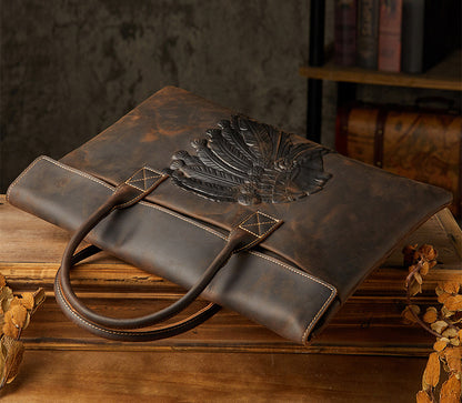 メンズ手提げかばんハンドバッグ手作業牛皮クレイジー・ホース 出張携帯便利ビジネスカジュアル男性用ブリーフケース薄型パソコンバッグ