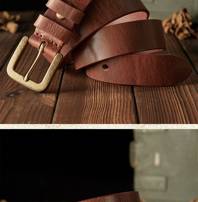 メンズベルト手作りオリジナルレトロ牛革本革製針バックルカジュアルシンプル銅バックル男性用ベルト