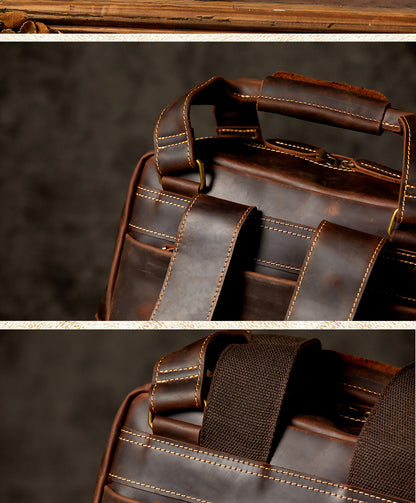 メンズリュック手作り牛革本革製クレイジー・ホースレトロ大容量 パソコンバッグカジュアルファッション出張旅行かばん