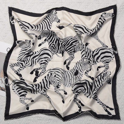 シルクスカーフフレンチレトロプリント柄ネッカチーフ何とでも合う気質スカーフ