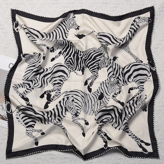 シルクスカーフフレンチレトロプリント柄ネッカチーフ何とでも合う気質スカーフ