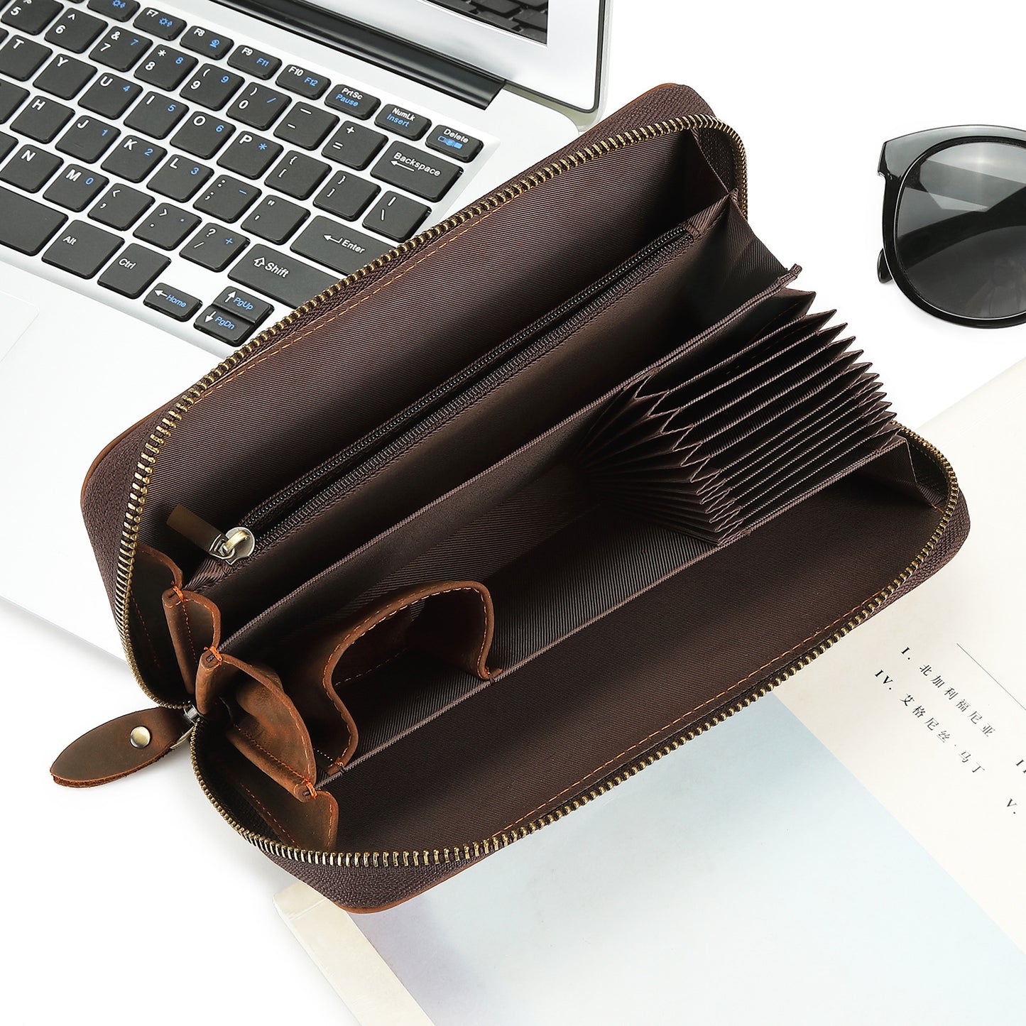 メンズ長財布牛革大容量レトロシンプル男性用ウォレット