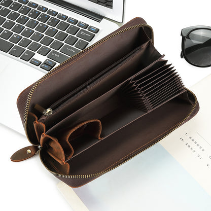 メンズ長財布牛革大容量レトロシンプル男性用ウォレット