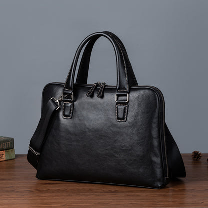 メンズブリーフケース牛革本革製レトロカジュアル男性用斜めがけバッグハンドバッグ