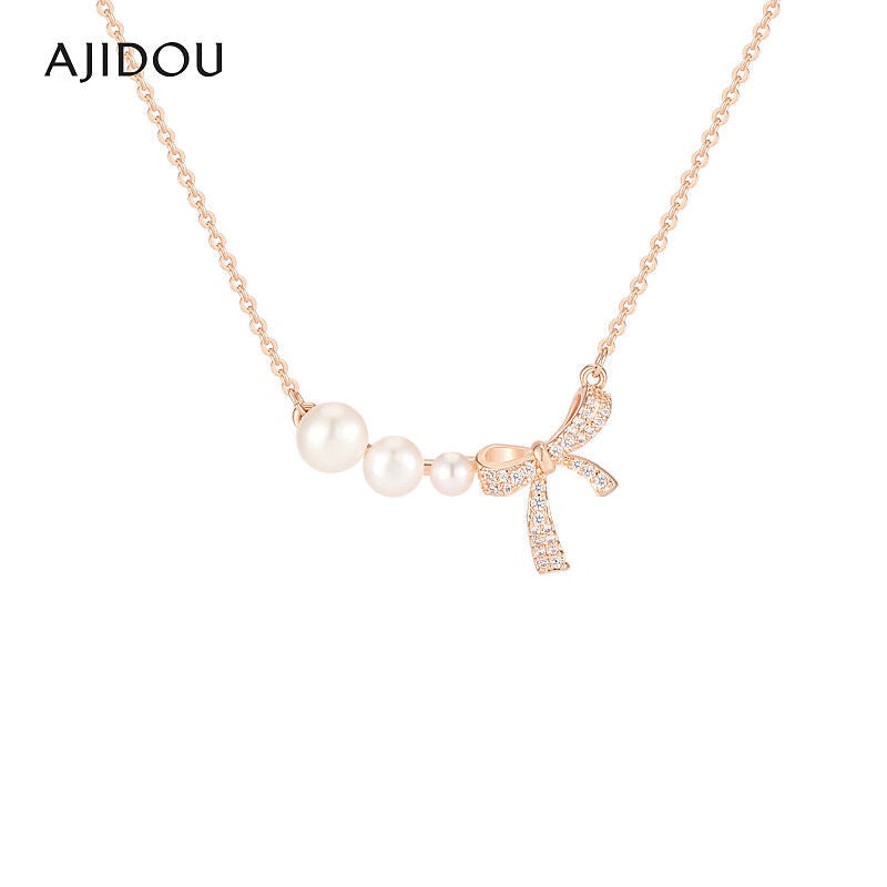 AJIDOUお洒落甘いネックレスリボンパール高級感鎖骨チェーンギフト