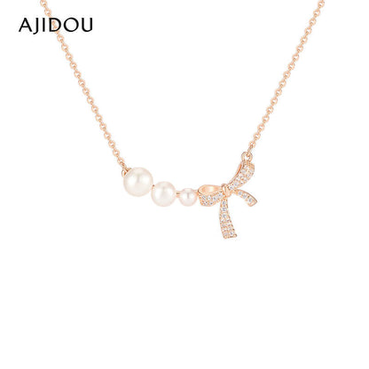 AJIDOUお洒落甘いネックレスリボンパール高級感鎖骨チェーンギフト