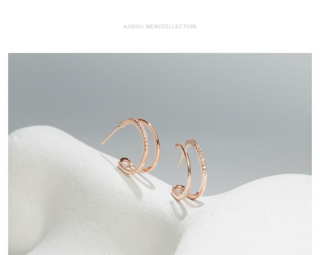AJIDOU シンプル幾何学二重リング透かし彫りイヤリング贈り物