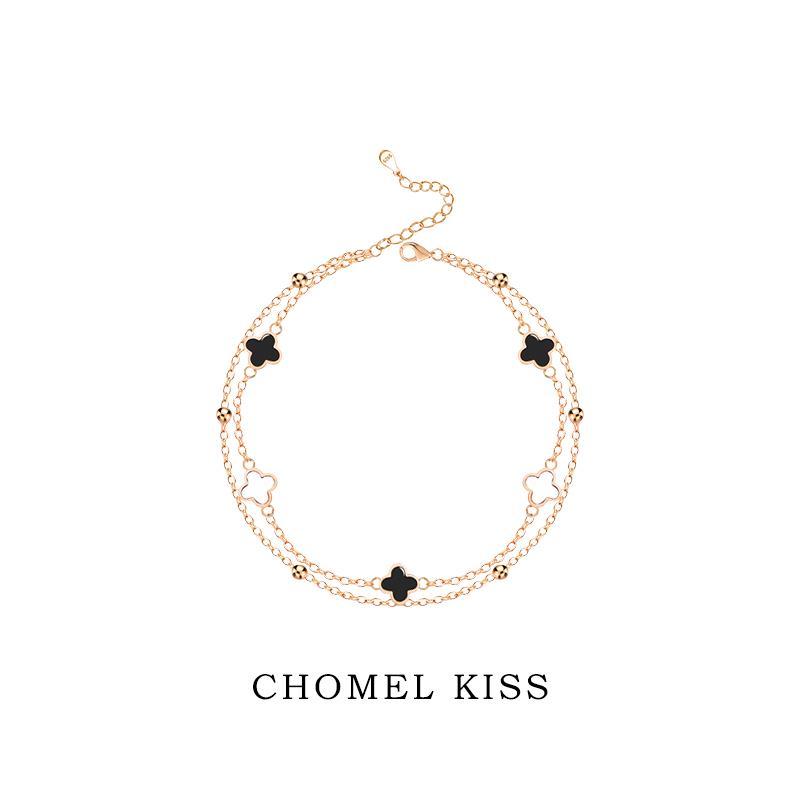 Chomel Kiss純銀二重四つ葉のクローバーブレスレット女性