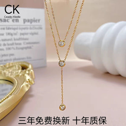 Ceadry kledle二重重ね着色落ちないフリンジネックレス女性ゴールドレディース鎖骨チェーン彼女プレゼント