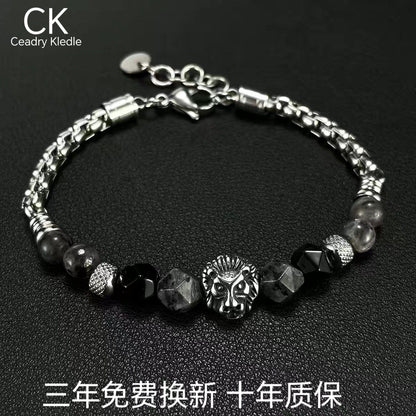 Ceadry kledle 欧米レトロストリートパンクデザイン感色あせない男性獅子頭ジョイント天然石ブレスレット