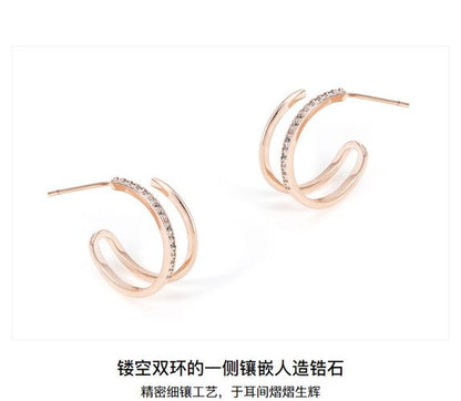 AJIDOU シンプル幾何学二重リング透かし彫りイヤリング贈り物