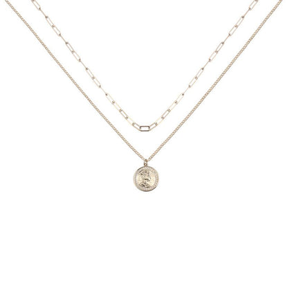 AJIDOU 金属シリーズ二重重ね式女王硬貨ネックレスペンダント二重鎖骨チェーン