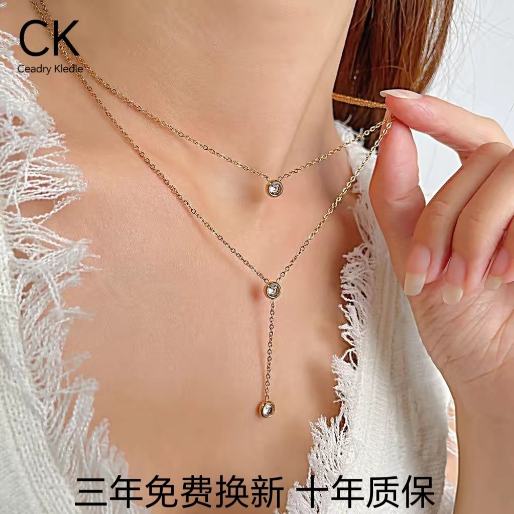 Ceadry kledle二重重ね着色落ちないフリンジネックレス女性ゴールドレディース鎖骨チェーン彼女プレゼント