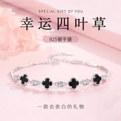 新型ラッキー四つ葉クローバーブレスレット女性用S925純銀韓国版シンプルブレスレットガールフレンド誕生日プレゼント