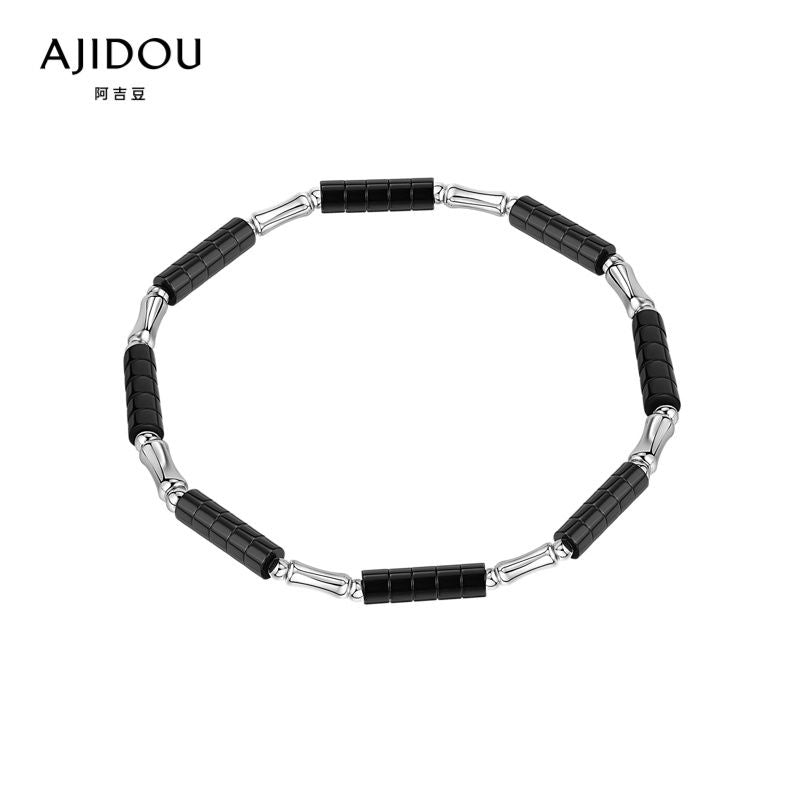 AJIDOU 925シルバーシンプルブレスレットプレゼントブラック+シルバー