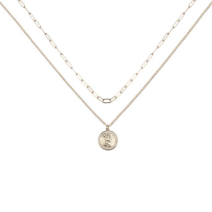 AJIDOU 金属シリーズ二重重ね式女王硬貨ネックレスペンダント二重鎖骨チェーン