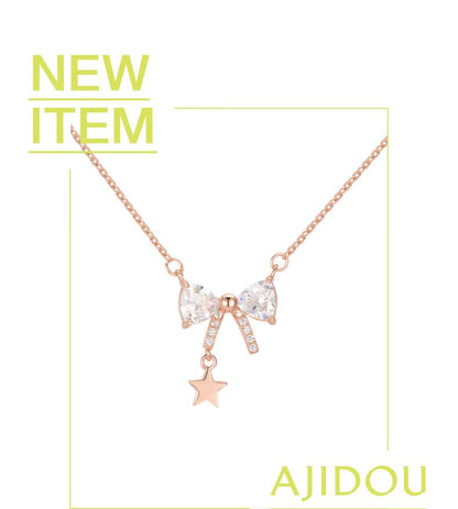 AJIDOU925シルバー甘くてかわいいリボンネックレス贈り物