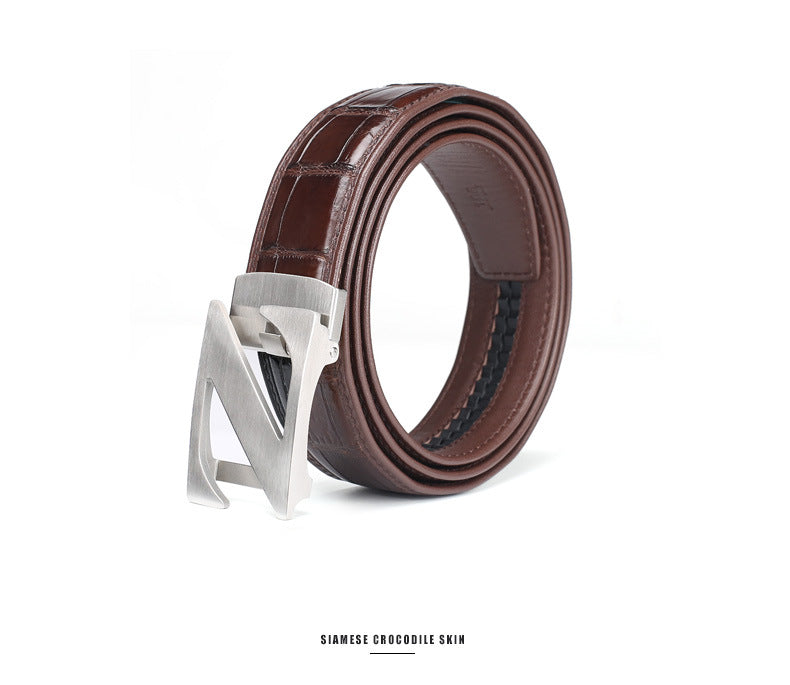 Siamese Crocodile Skin Men's Belt Genuine Leather Automatic Buckle Fashion Business Casual 