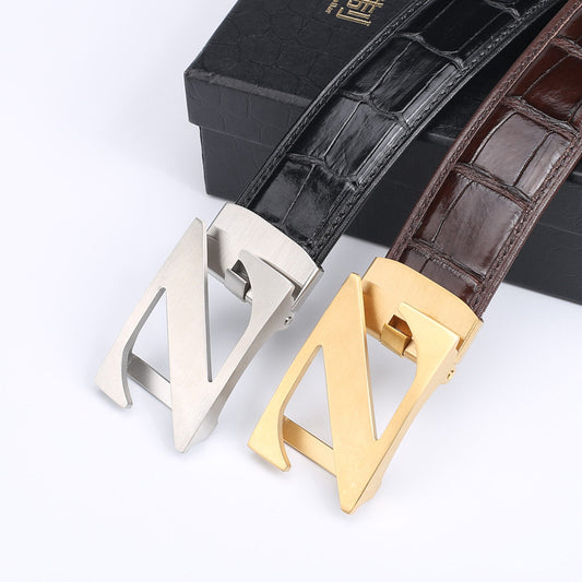 Siamese Crocodile Skin Men's Belt Genuine Leather Automatic Buckle Fashion Business Casual 