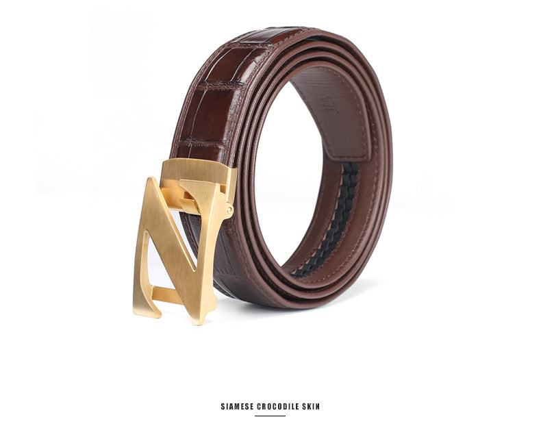 Siamese Crocodile Skin Men's Belt Genuine Leather Automatic Buckle Fashion Business Casual 