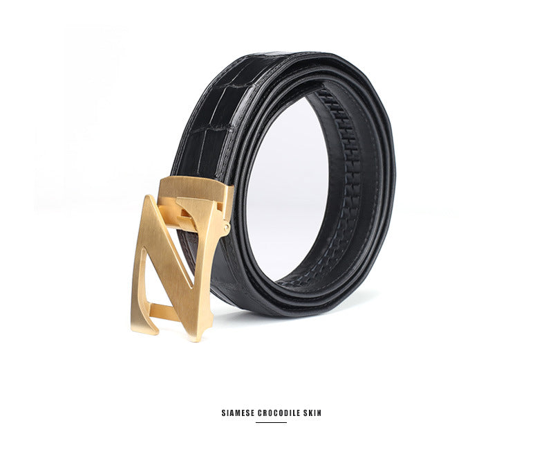 Siamese Crocodile Skin Men's Belt Genuine Leather Automatic Buckle Fashion Business Casual 