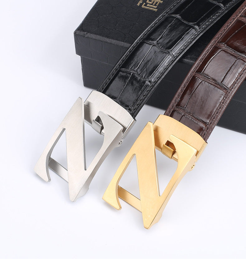Siamese Crocodile Skin Men's Belt Genuine Leather Automatic Buckle Fashion Business Casual 