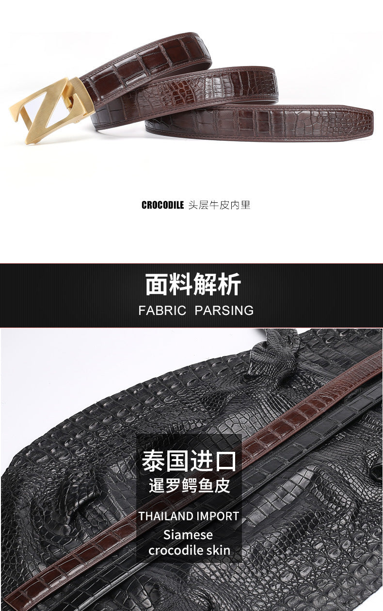 Siamese Crocodile Skin Men's Belt Genuine Leather Automatic Buckle Fashion Business Casual 