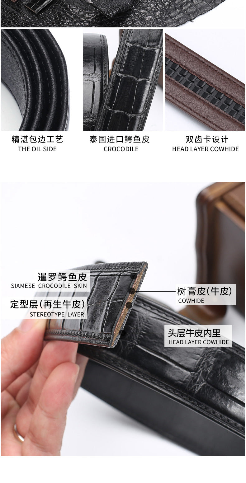 Siamese Crocodile Skin Men's Belt Genuine Leather Automatic Buckle Fashion Business Casual 